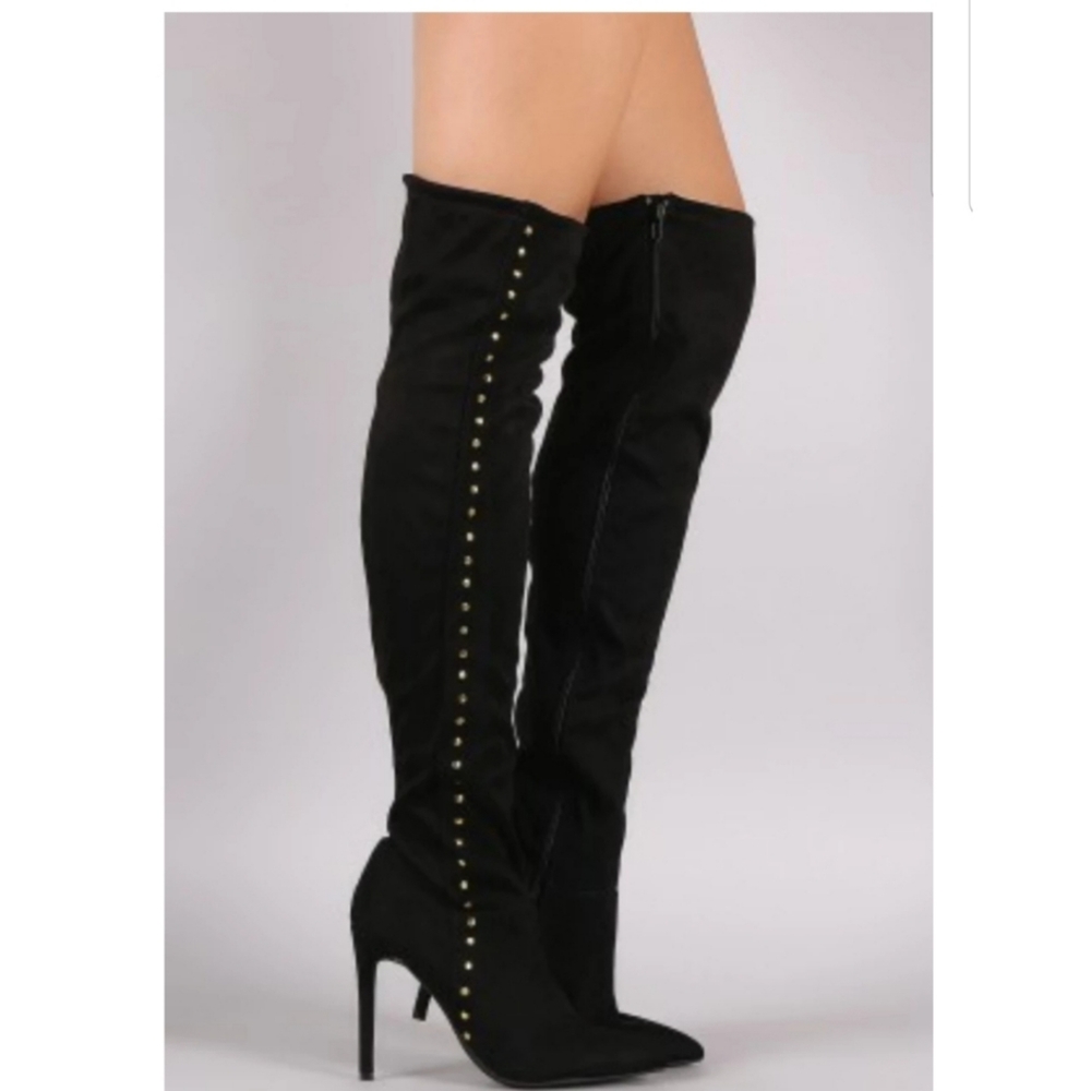 ●LONG BLACK SUADE BOOTS WITH STUD DETAIL●